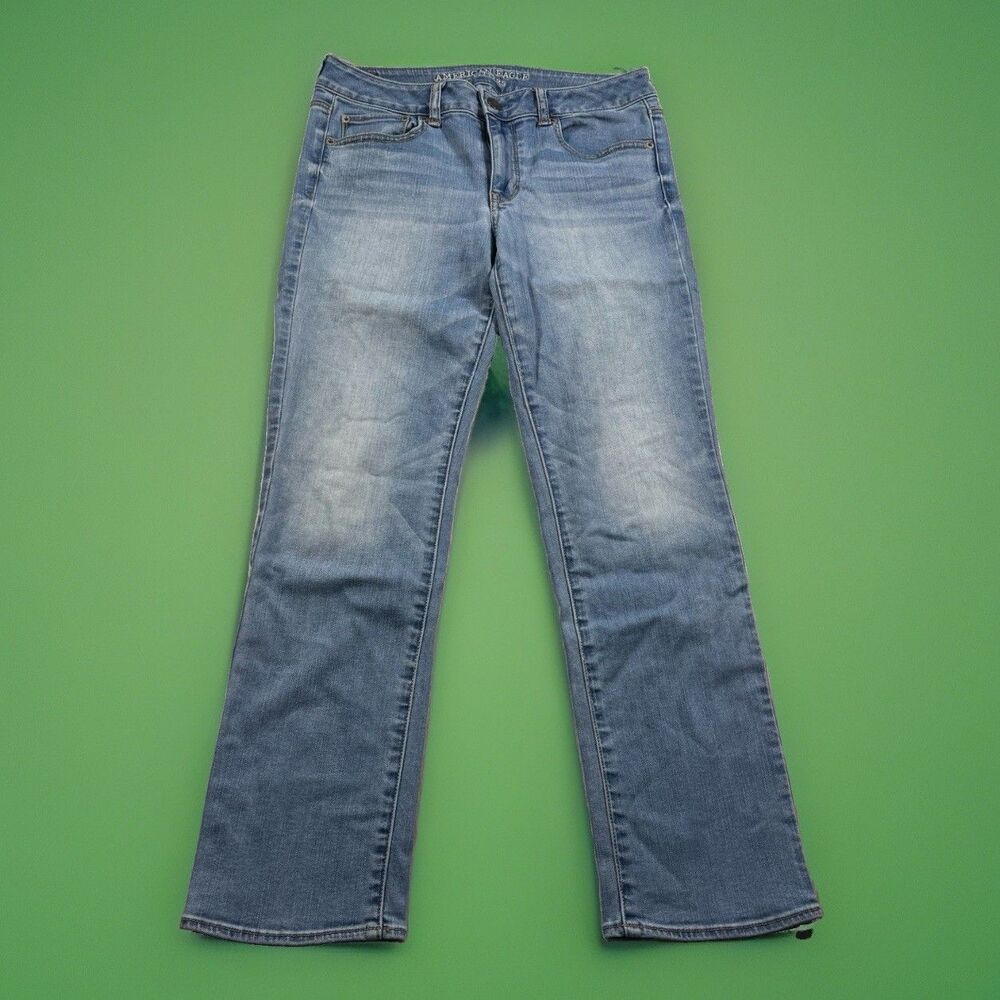 American Eagle Straight Leg Super Stretch Jeans Womens 10 Short (31x29) Med Wash